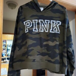 PINK Victoria's Secret Olive & Black Camo Pullover Hoodie